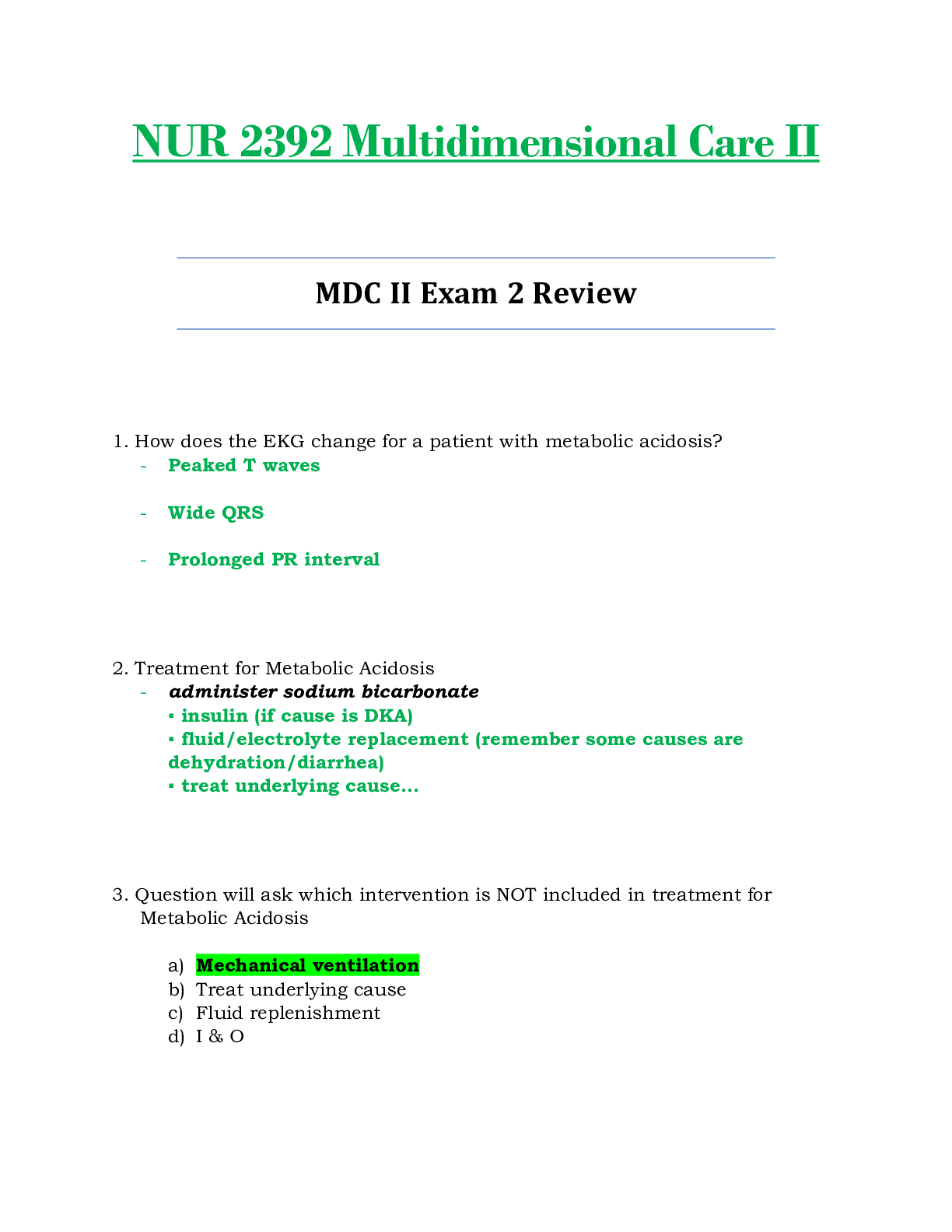 Preview image for NUR 2392 / NUR2392 Exam 2 Review Updated: Multidimensional Care II / MDC 2 - Rasmussen